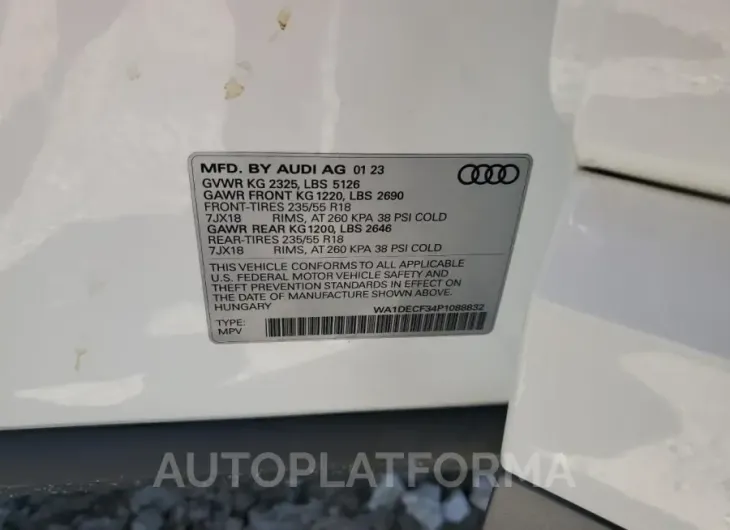 AUDI Q3 PREMIUM 2023 vin WA1DECF34P1088832 from auto auction Copart