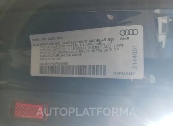 AUDI A4 PREMIUM 2023 vin WAUEAAF49PN020891 from auto auction Copart