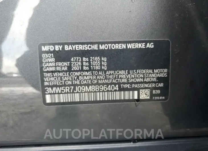 BMW 330XI 2021 vin 3MW5R7J09M8B96404 from auto auction Copart