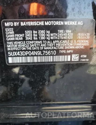 BMW X3 SDRIVE3 2022 vin 5UX43DP04N9L75610 from auto auction Copart