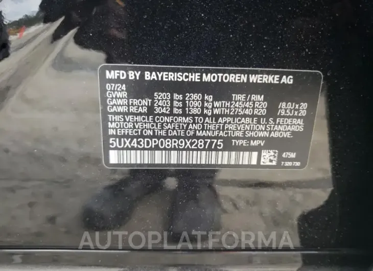 BMW X3 SDRIVE3 2024 vin 5UX43DP08R9X28775 from auto auction Copart