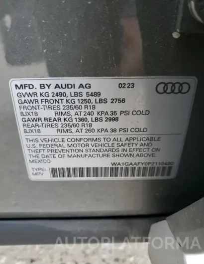 AUDI Q5 PREMIUM 2023 vin WA1GAAFY0P2110490 from auto auction Copart