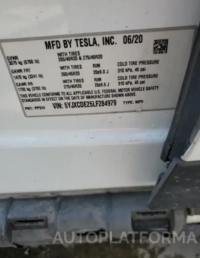 TESLA MODEL X 2020 vin 5YJXCDE25LF284979 from auto auction Copart