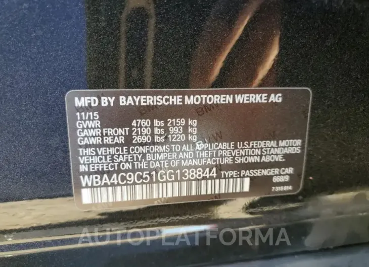 BMW 428 XI GRA 2016 vin WBA4C9C51GG138844 from auto auction Copart