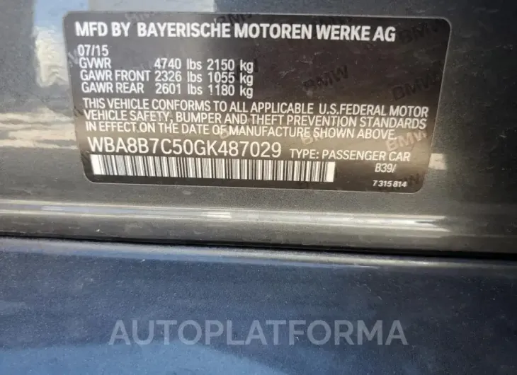 BMW 340 XI 2016 vin WBA8B7C50GK487029 from auto auction Copart