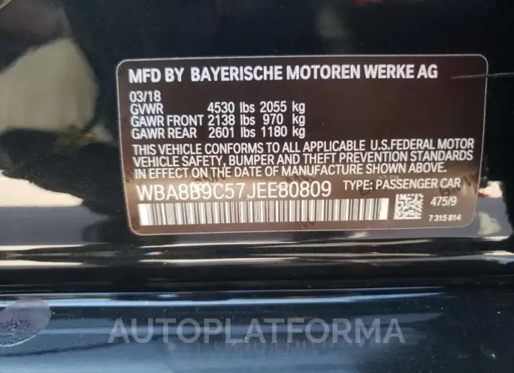 BMW 330 I 2018 vin WBA8B9C57JEE80809 from auto auction Copart