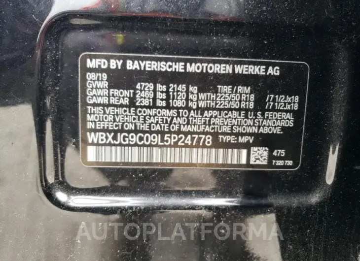 BMW X1 XDRIVE2 2020 vin WBXJG9C09L5P24778 from auto auction Copart