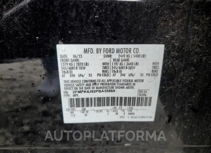 FORD EDGE SEL 2023 vin 2FMPK4J92PBA55860 from auto auction Copart