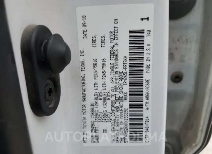 TOYOTA TACOMA DOU 2019 vin 5TFAX5GNXKX133292 from auto auction Copart