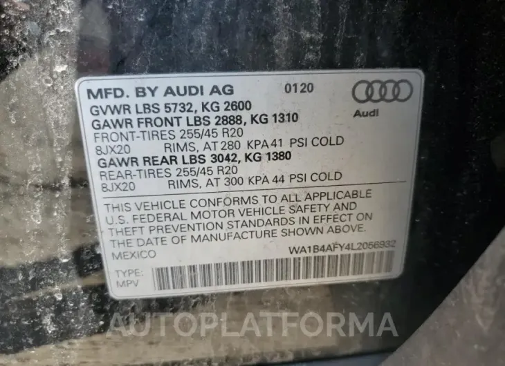 AUDI SQ5 PREMIU 2020 vin WA1B4AFY4L2056932 from auto auction Copart