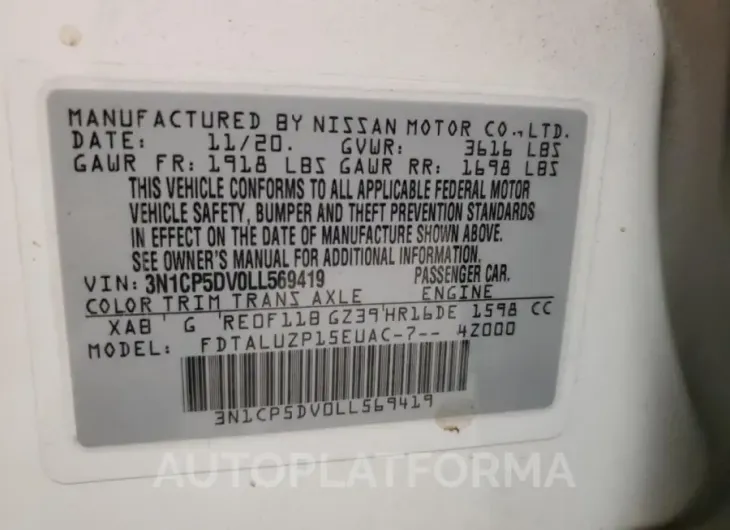 NISSAN KICKS SR 2020 vin 3N1CP5DV0LL569419 from auto auction Copart