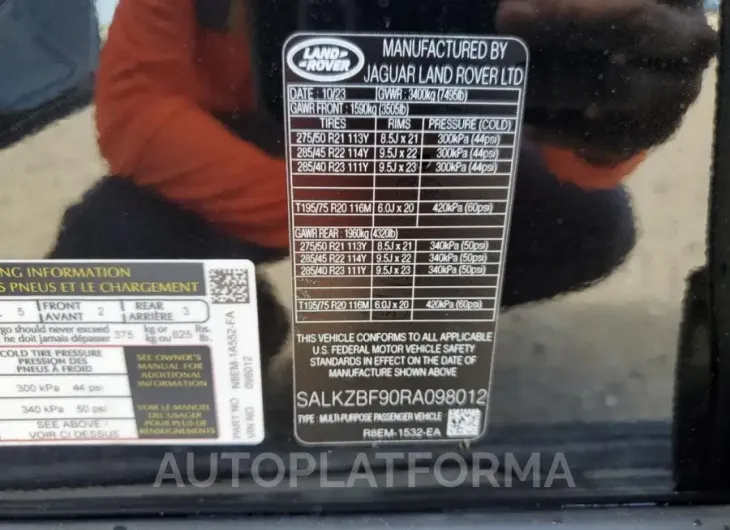 LAND ROVER RANGE ROVE 2024 vin SALKZBF90RA098012 from auto auction Copart