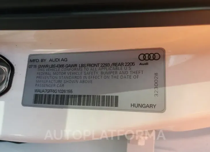 AUDI A3 PREMIUM 2016 vin WAUA7GFF6G1026155 from auto auction Copart