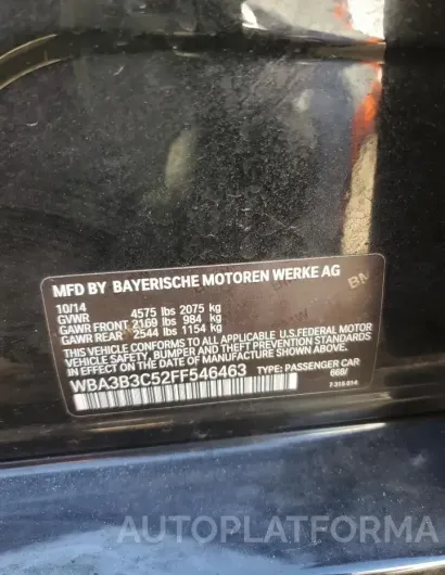 BMW 328 XI 2015 vin WBA3B3C52FF546463 from auto auction Copart