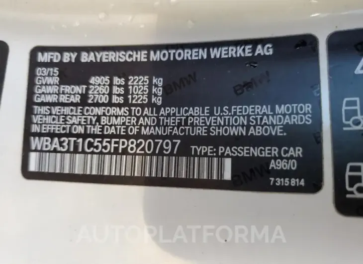 BMW 428 XI SUL 2015 vin WBA3T1C55FP820797 from auto auction Copart