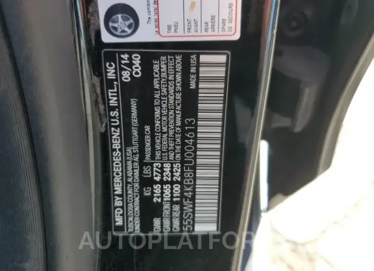 MERCEDES-BENZ C 300 4MAT 2015 vin 55SWF4KB8FU004613 from auto auction Copart