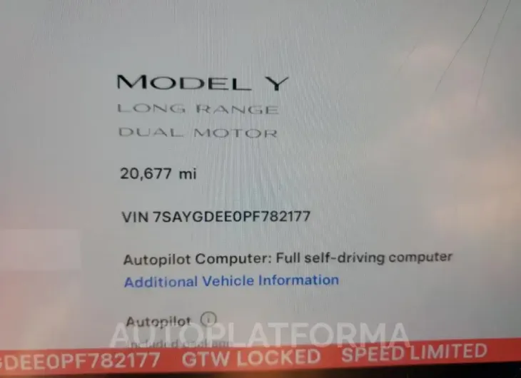 TESLA MODEL Y 2023 vin 7SAYGDEE0PF782177 from auto auction Copart