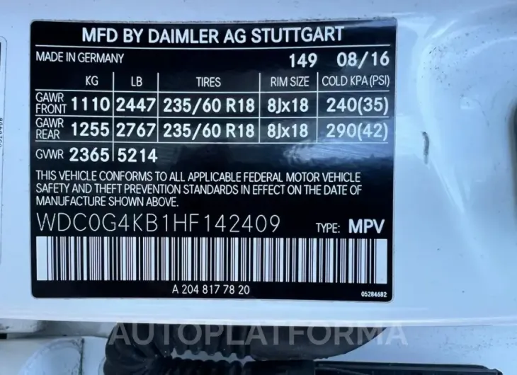 MERCEDES-BENZ GLC 300 4M 2017 vin WDC0G4KB1HF142409 from auto auction Copart