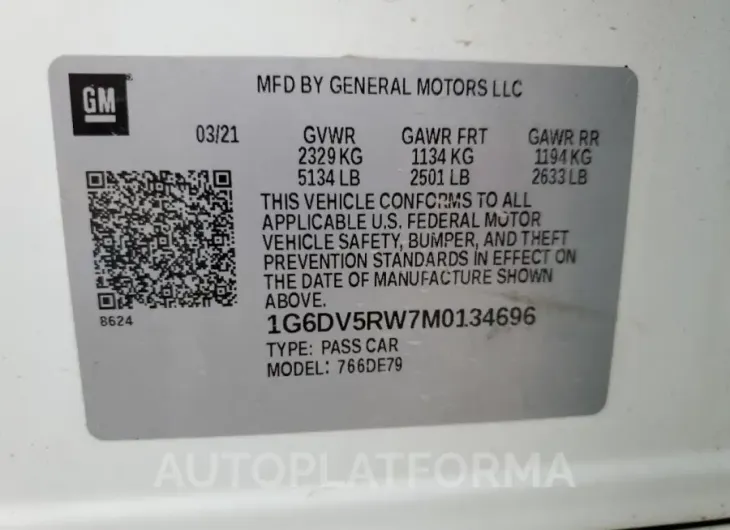 CADILLAC CT5-V 2021 vin 1G6DV5RW7M0134696 from auto auction Copart