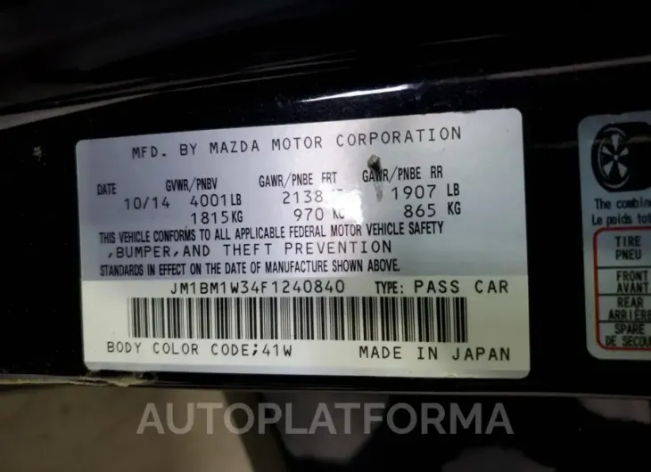 MAZDA 3 GRAND TO 2015 vin JM1BM1W34F1240840 from auto auction Copart