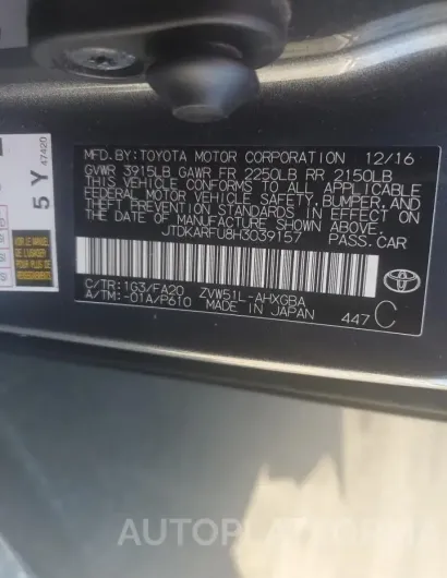 TOYOTA PRIUS 2017 vin JTDKARFU8H3039157 from auto auction Copart