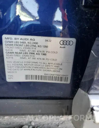 AUDI Q5 PREMIUM 2022 vin WA1GAAFY5N2100437 from auto auction Copart