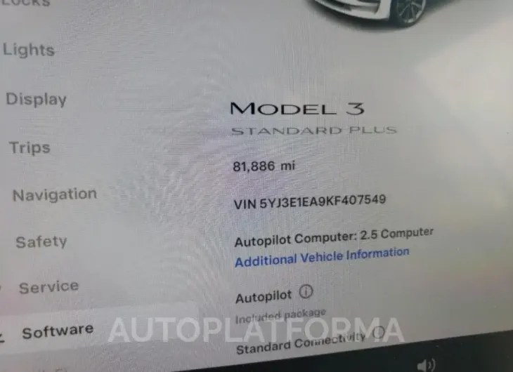 TESLA MODEL 3 2019 vin 5YJ3E1EA9KF407549 from auto auction Copart