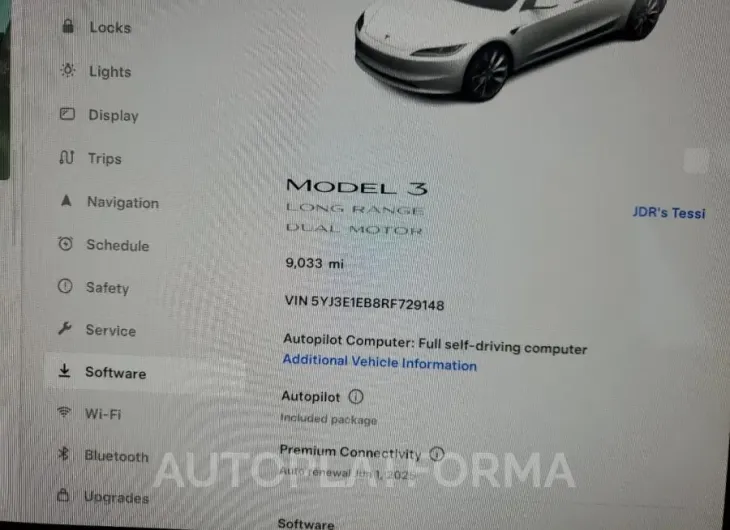 TESLA MODEL 3 2024 vin 5YJ3E1EB8RF729148 from auto auction Copart