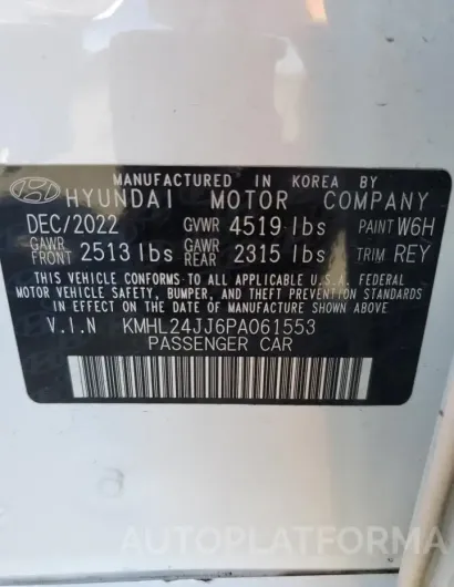 HYUNDAI SONATA HYB 2023 vin KMHL24JJ6PA061553 from auto auction Copart