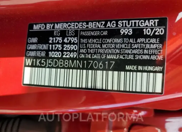 MERCEDES-BENZ CLA 45 AMG 2021 vin W1K5J5DB8MN170617 from auto auction Copart