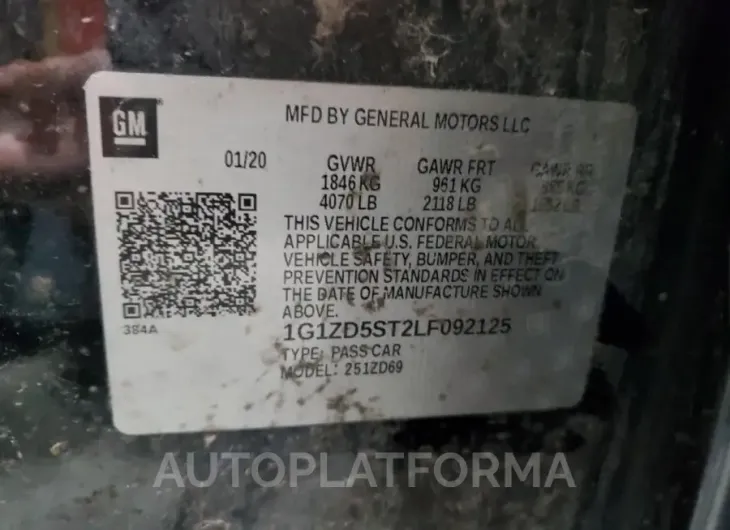 CHEVROLET MALIBU LT 2020 vin 1G1ZD5ST2LF092125 from auto auction Copart