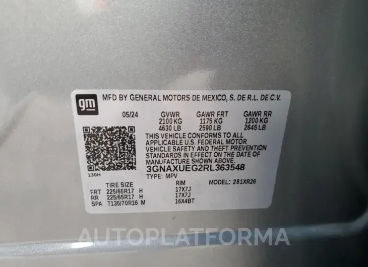 CHEVROLET EQUINOX LT 2024 vin 3GNAXUEG2RL363548 from auto auction Copart