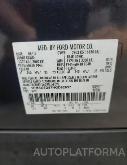 FORD EXPLORER X 2017 vin 1FM5K8D87HGD82637 from auto auction Copart