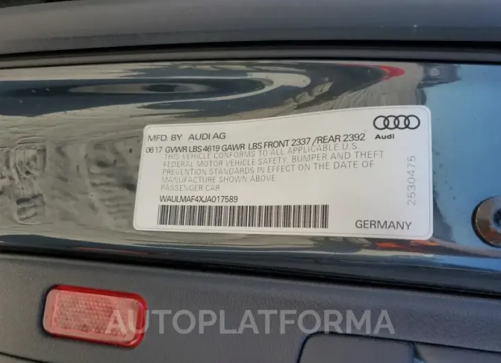 AUDI A4 PREMIUM 2018 vin WAULMAF4XJA017589 from auto auction Copart