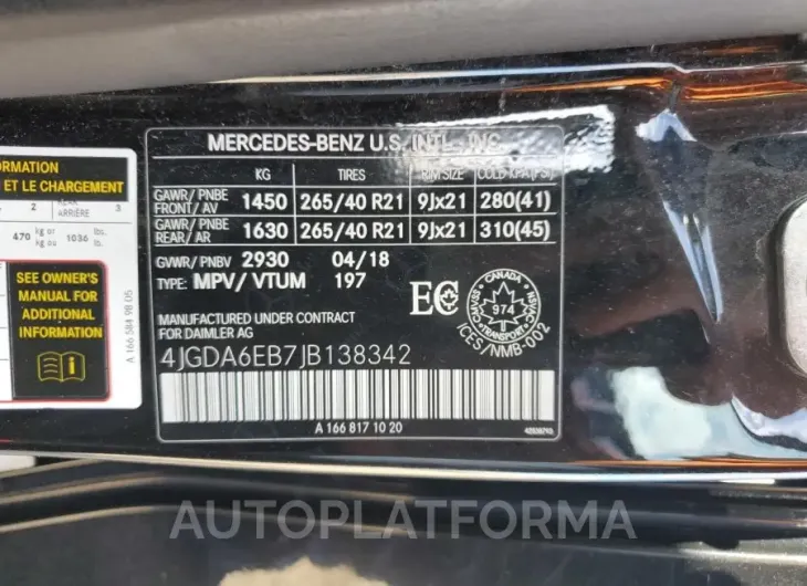 MERCEDES-BENZ GLE 43 AMG 2018 vin 4JGDA6EB7JB138342 from auto auction Copart