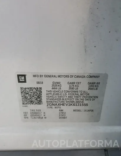 CHEVROLET EQUINOX LS 2019 vin 2GNAXHEV1K6131555 from auto auction Copart