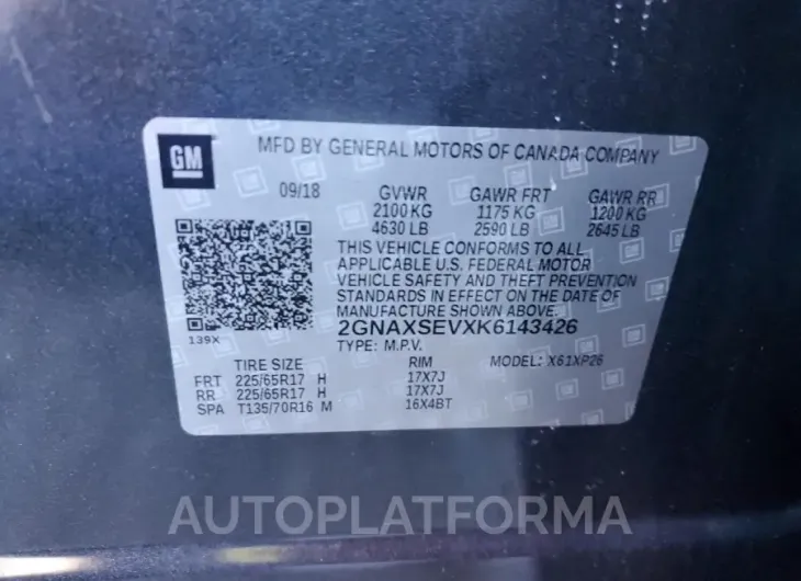 CHEVROLET EQUINOX LS 2019 vin 2GNAXSEVXK6143426 from auto auction Copart