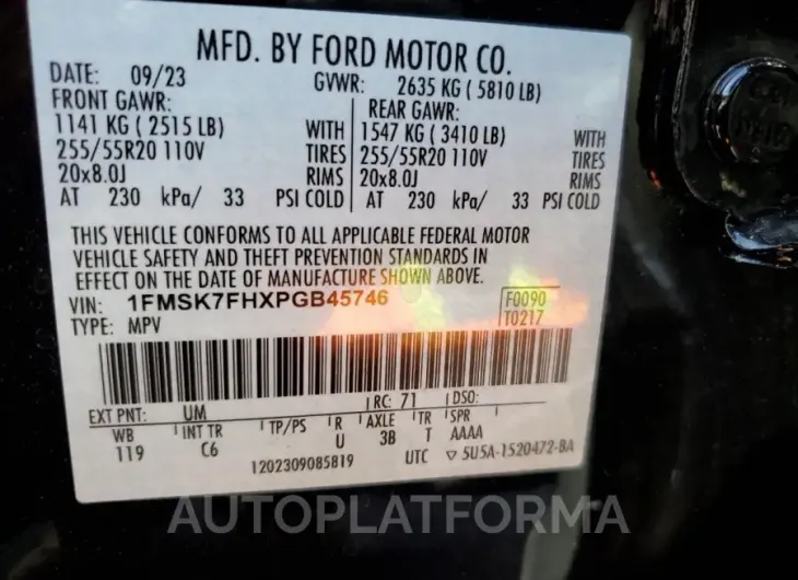 FORD EXPLORER L 2023 vin 1FMSK7FHXPGB45746 from auto auction Copart