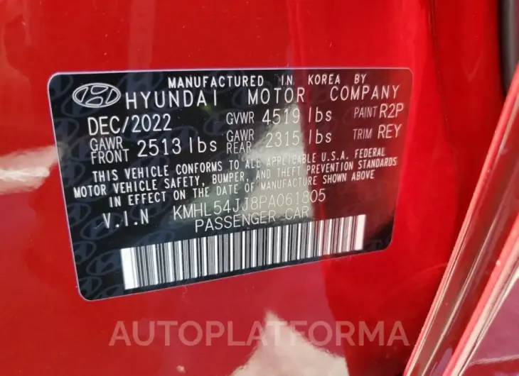 HYUNDAI SONATA HYB 2023 vin KMHL54JJ8PA061805 from auto auction Copart