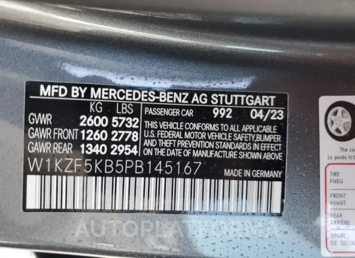 MERCEDES-BENZ E 450 4MAT 2023 vin W1KZF5KB5PB145167 from auto auction Copart