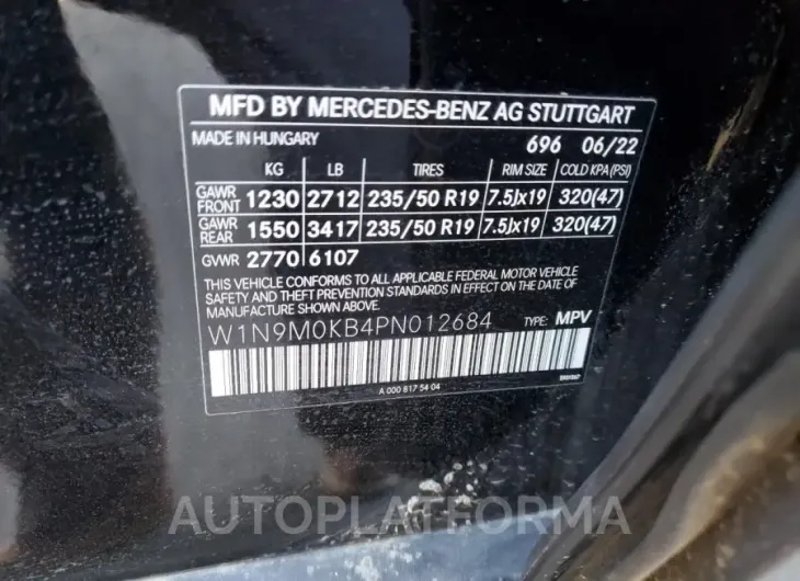 MERCEDES-BENZ EQB 300 4M 2023 vin W1N9M0KB4PN012684 from auto auction Copart