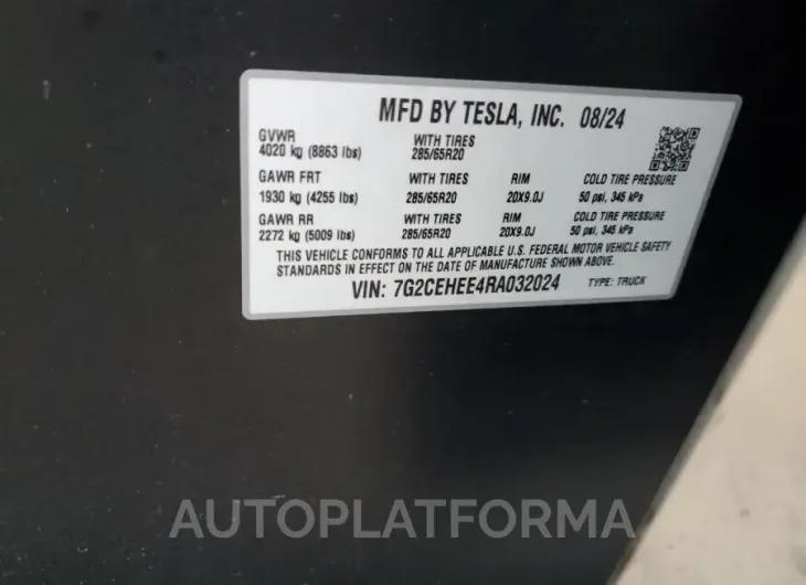 TESLA CYBERTRUCK 2024 vin 7G2CEHEE4RA032024 from auto auction Copart