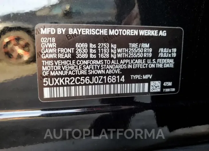 BMW X5 SDRIVE3 2018 vin 5UXKR2C56J0Z16814 from auto auction Copart