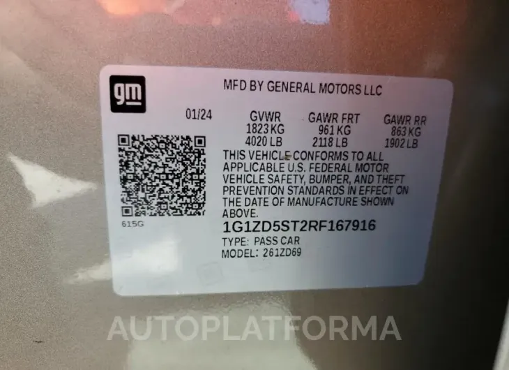 CHEVROLET MALIBU LT 2024 vin 1G1ZD5ST2RF167916 from auto auction Copart