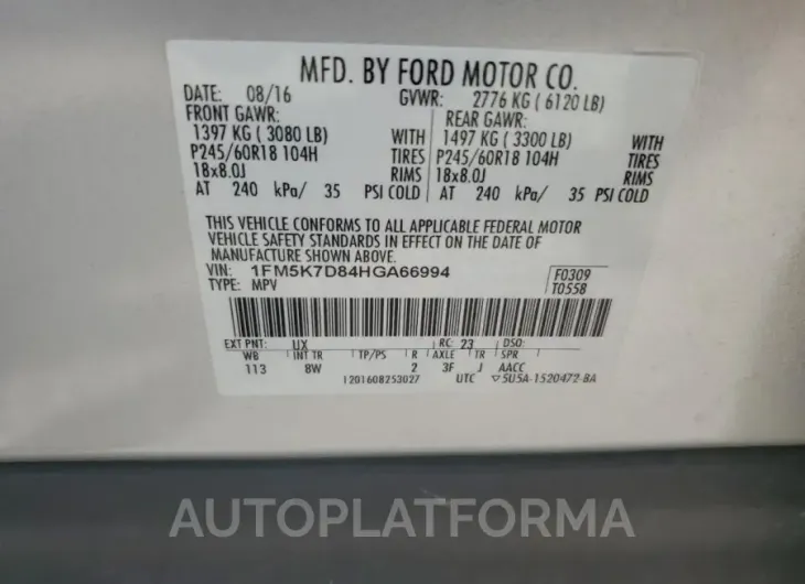 FORD EXPLORER X 2017 vin 1FM5K7D84HGA66994 from auto auction Copart