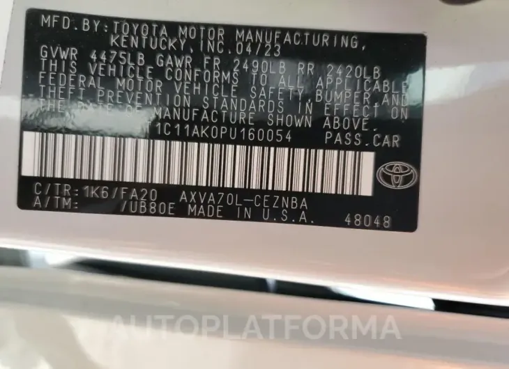 TOYOTA CAMRY LE 2023 vin 4T1C11AK0PU160054 from auto auction Copart