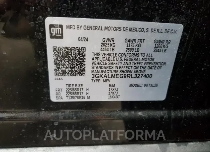 GMC TERRAIN SL 2024 vin 3GKALMEG9RL327400 from auto auction Copart