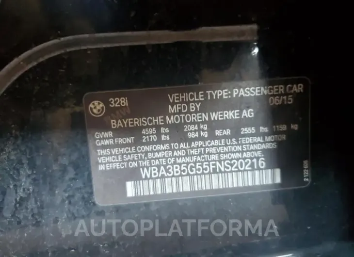 BMW 328 XI SUL 2015 vin WBA3B5G55FNS20216 from auto auction Copart