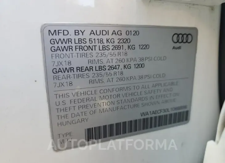 AUDI Q3 PREMIUM 2020 vin WA1AECF30L1068896 from auto auction Copart