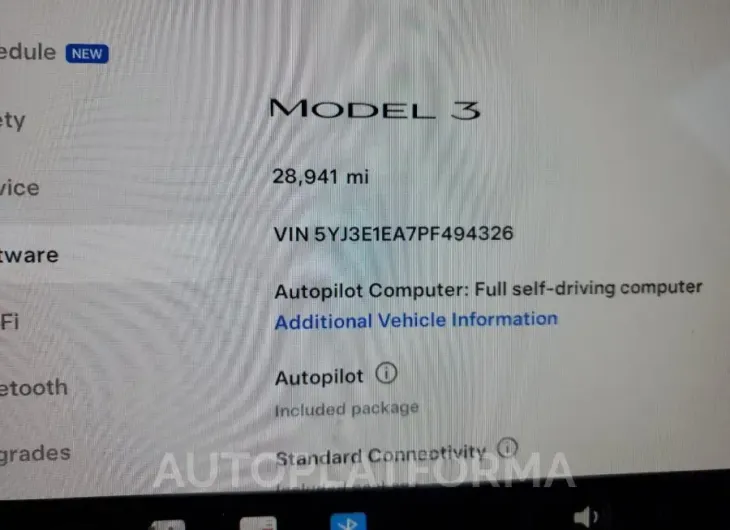 TESLA MODEL 3 2023 vin 5YJ3E1EA7PF494326 from auto auction Copart